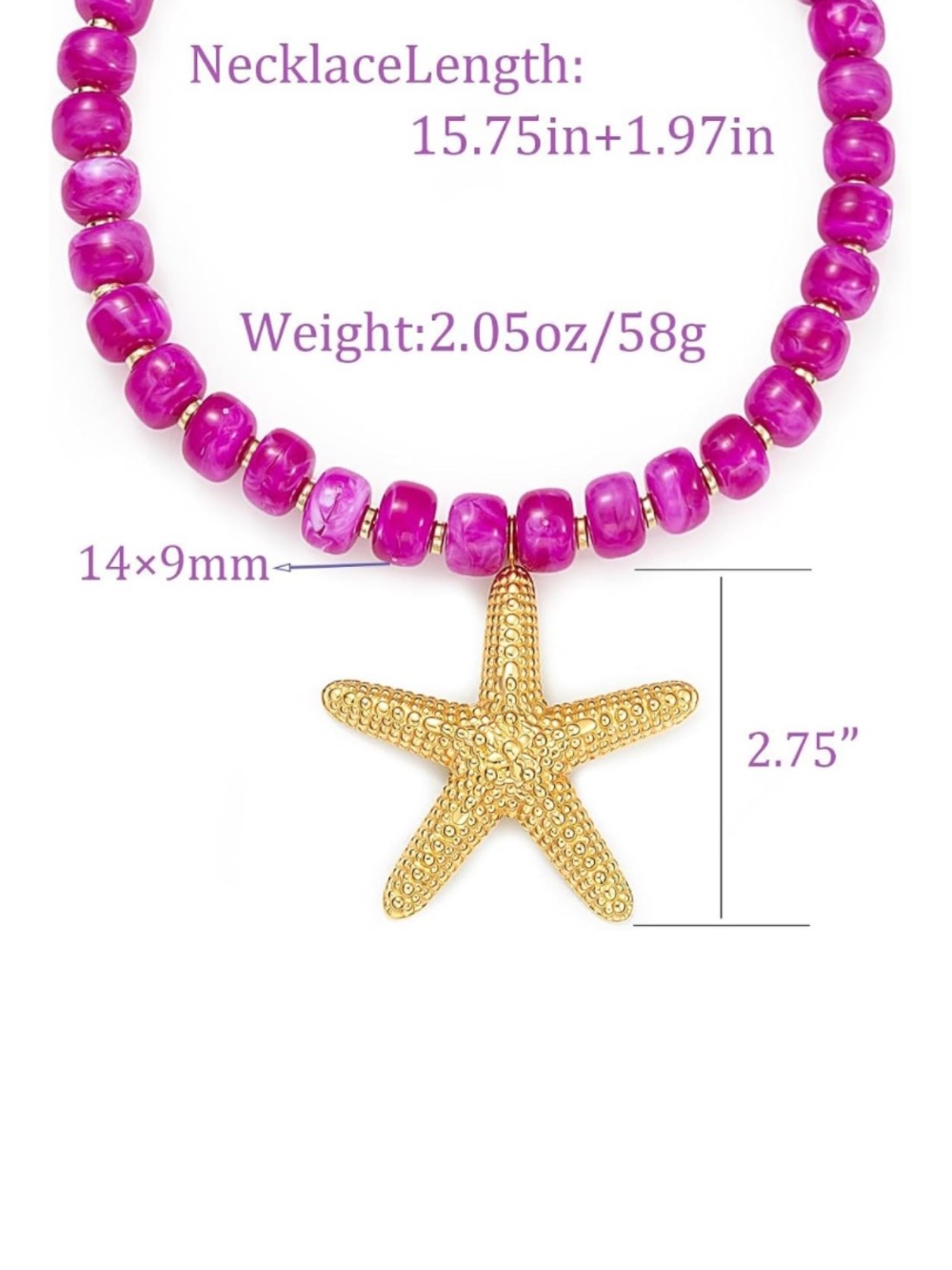 New! Coastal Beaded Starfish Necklace NWOT (5001) - Picture 3 of 3